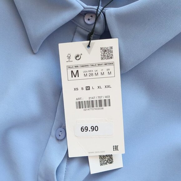 Zara Blue Bodycon Asymmetric Ruched Draped Long Sleeve Mini Shirt Dress - Picture 11 of 13